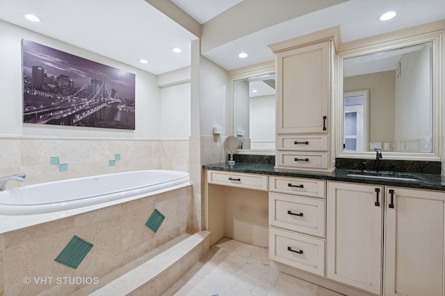 40 E Cedar St Unit 8Cd, Chicago, IL 60611 - full bathroom with vanity, a garden tub, and recessed lighting