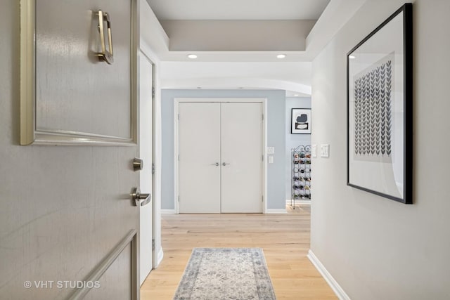 40 E Cedar St Unit 8Cd, Chicago, IL 60611 - hall with arched walkways, light wood-type flooring, and recessed lighting