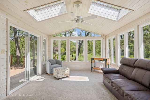 5808 Amherst Ct, Mchenry, IL 60050 - sunroom featuring a skylight, vaulted ceiling, wooden ceiling, carpet floors, and french doors