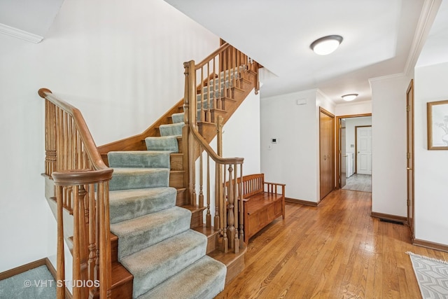 5808 Amherst Ct, Mchenry, IL 60050 - stairs with baseboards, hardwood / wood-style flooring, and crown molding
