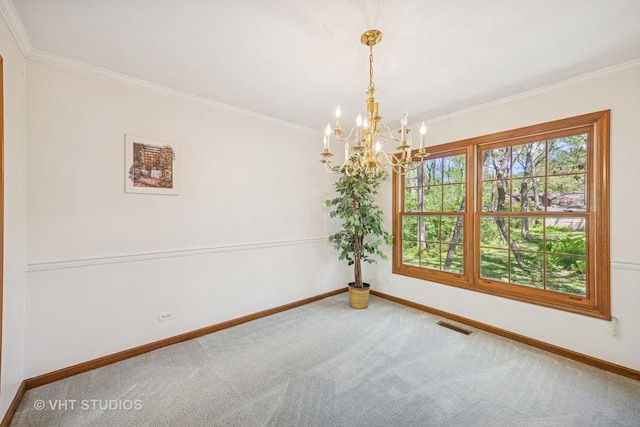5808 Amherst Ct, Mchenry, IL 60050 - carpeted empty room featuring a chandelier, baseboards, and ornamental molding