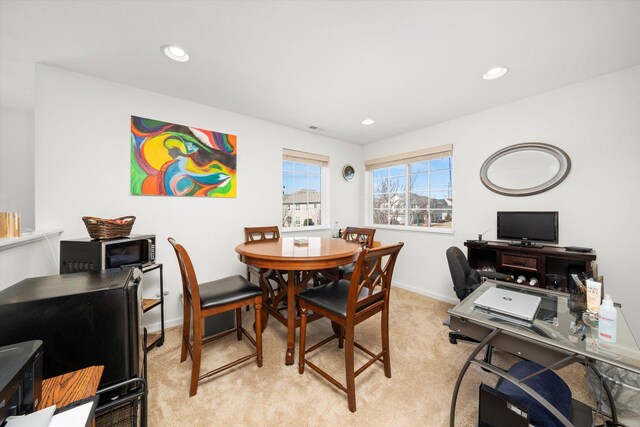 217 Owen St, Matteson, IL 60443 - dining area featuring light colored carpet, an office area, baseboards, and recessed lighting