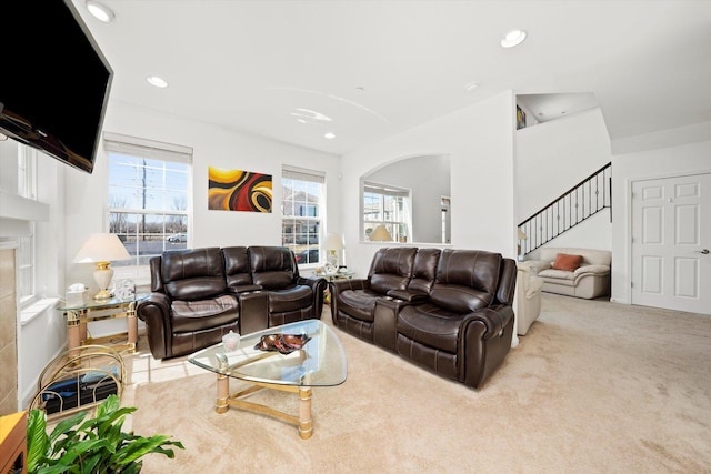 217 Owen St, Matteson, IL 60443 - carpeted living area with stairs and recessed lighting
