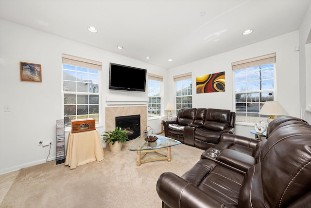 217 Owen St, Matteson, IL 60443 - carpeted living room featuring plenty of natural light, a fireplace, baseboards, and recessed lighting