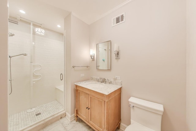 915 Pontiac Rd, Wilmette, IL 60091 - full bath featuring a shower stall, baseboards, vanity, recessed lighting, and toilet