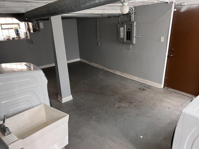 7949 S Manistee Ave, Chicago, IL 60617 - basement with electric panel, washer / clothes dryer, and baseboards