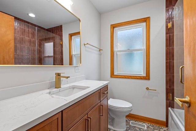 2934 Maple Ave, Berwyn, IL 60402 - bathroom featuring vanity, toilet, baseboards, and tub / shower combination