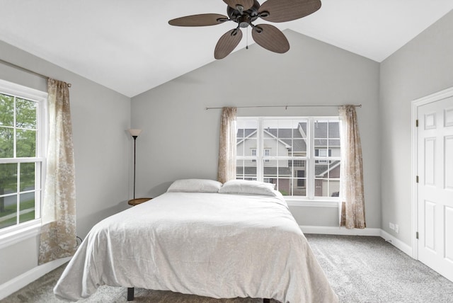 2451 Stonegate Rd Unit 2451, Algonquin, IL 60102 - bedroom with vaulted ceiling, carpet floors, baseboards, and a ceiling fan