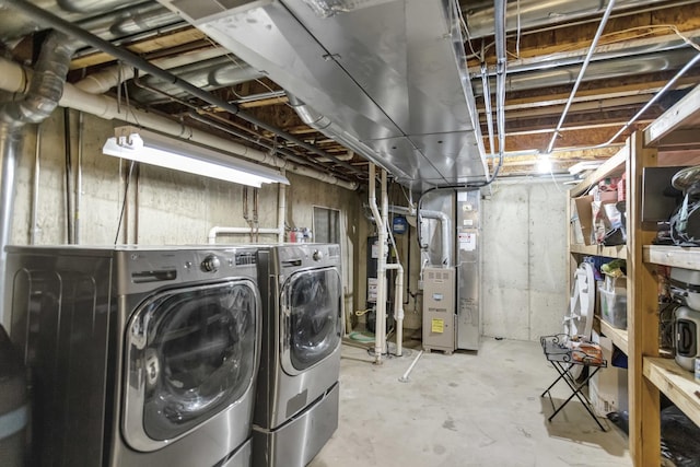 2451 Stonegate Rd Unit 2451, Algonquin, IL 60102 - unfinished basement with washing machine and clothes dryer, heating unit, and gas water heater