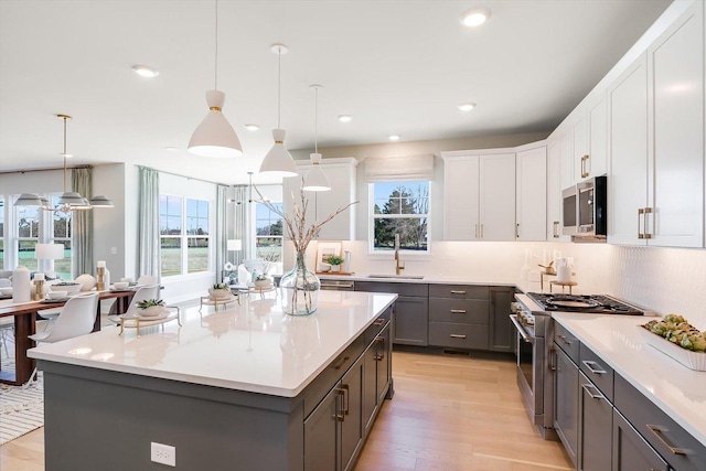 23244 W Teton Ln, Plainfield, IL 60585 - kitchen with stainless steel appliances, a sink, gray cabinetry, plenty of natural light, and recessed lighting