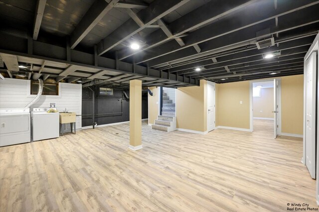 215 S Forest Ave, Palatine, IL 60074 - finished basement with independent washer and dryer, stairs, baseboards, and wood finished floors