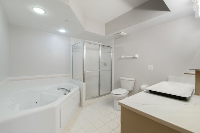 100 N Gary Ave N Unit 304, Wheaton, IL 60187 - full bathroom with a jetted tub, a shower stall, tile patterned flooring, vanity, and recessed lighting