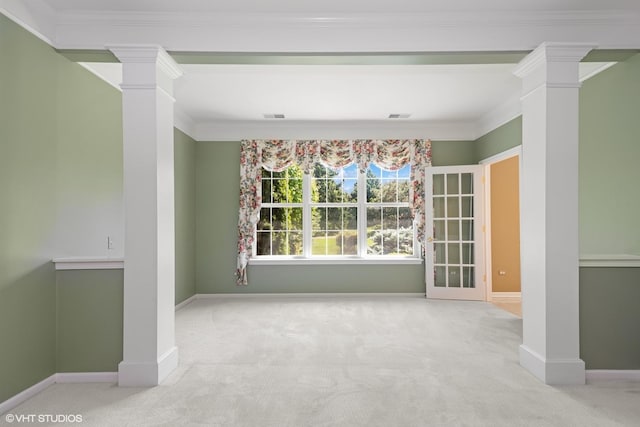 13881 Traverse Ct, Huntley, IL 60142 - carpeted spare room with ornate columns, baseboards, and ornamental molding