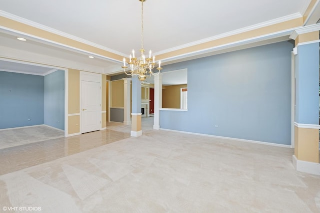 13881 Traverse Ct, Huntley, IL 60142 - unfurnished room with a chandelier, crown molding, baseboards, and carpet flooring