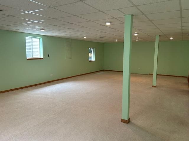 13804 Ironwood Dr, Plainfield, IL 60544 - basement featuring carpet floors, baseboards, and a paneled ceiling