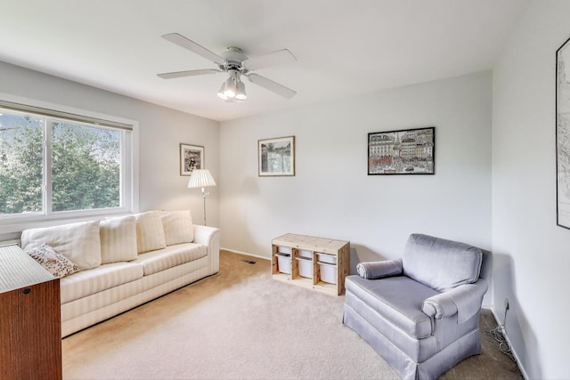 609 Bryce Trl, Roselle, IL 60172 - living room with carpet, ceiling fan, and baseboards