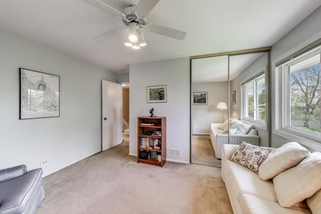 609 Bryce Trl, Roselle, IL 60172 - sitting room with ceiling fan, light colored carpet, and baseboards