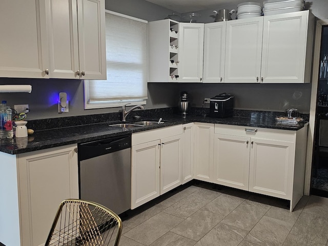 8554 Fir St, Orland Park, IL 60462 - kitchen with dishwasher, white cabinetry, a sink, and open shelves