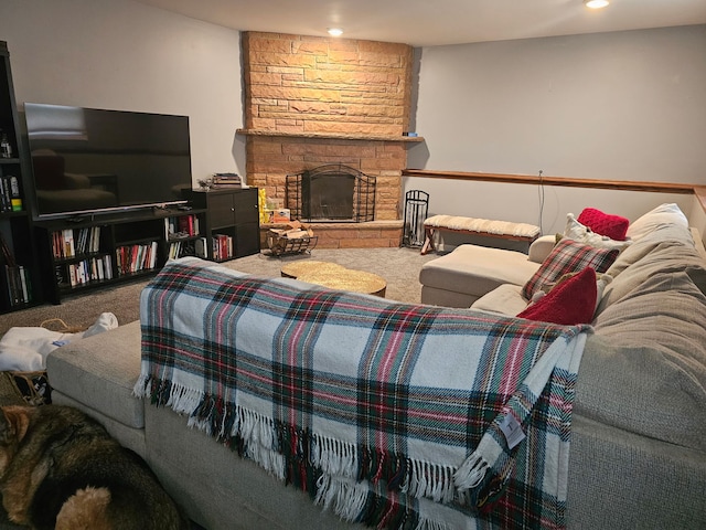 8554 Fir St, Orland Park, IL 60462 - carpeted living area featuring recessed lighting and a stone fireplace