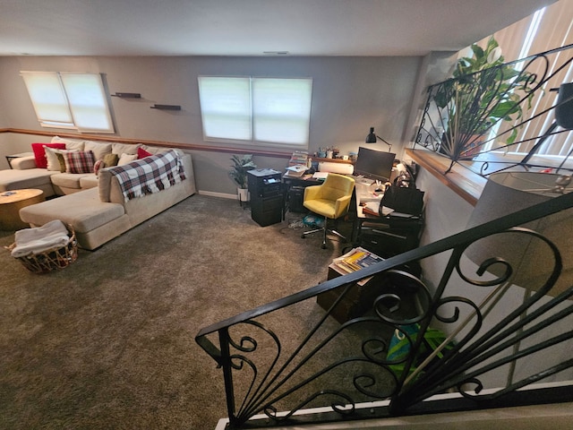 8554 Fir St, Orland Park, IL 60462 - living area with an office area, carpet flooring, and baseboards