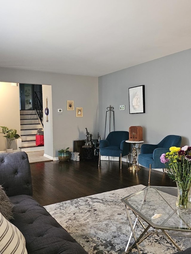 8554 Fir St, Orland Park, IL 60462 - living room featuring wood finished floors, stairway, and baseboards
