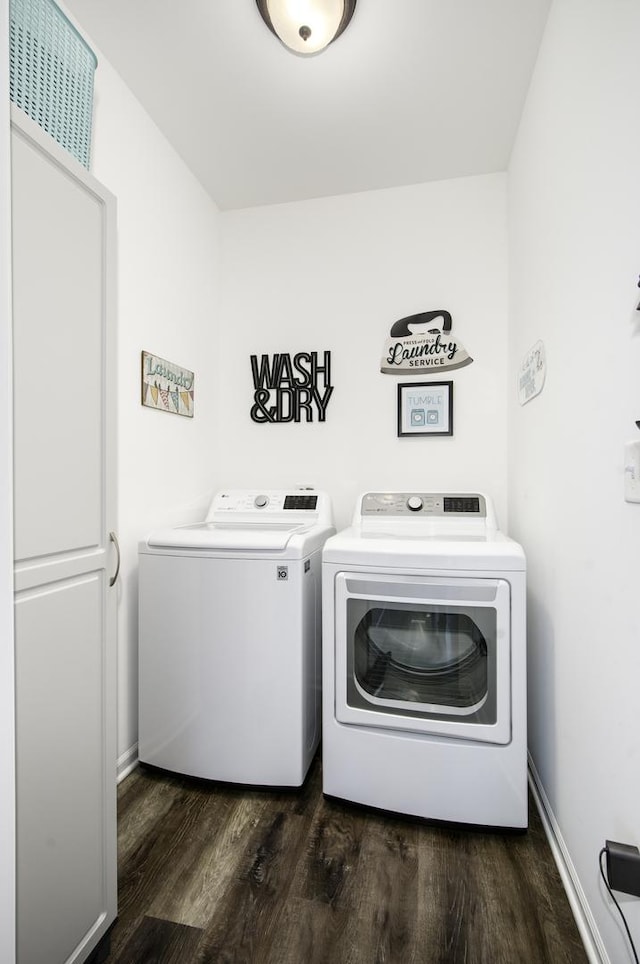 27363 W Macura St, Channahon, IL 60410 - laundry area with separate washer and dryer, dark wood-style flooring, and baseboards
