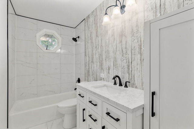 610 Catalpa Ln, Bartlett, IL 60103 - bathroom featuring marble finish flooring, shower / bath combination, toilet, and vanity