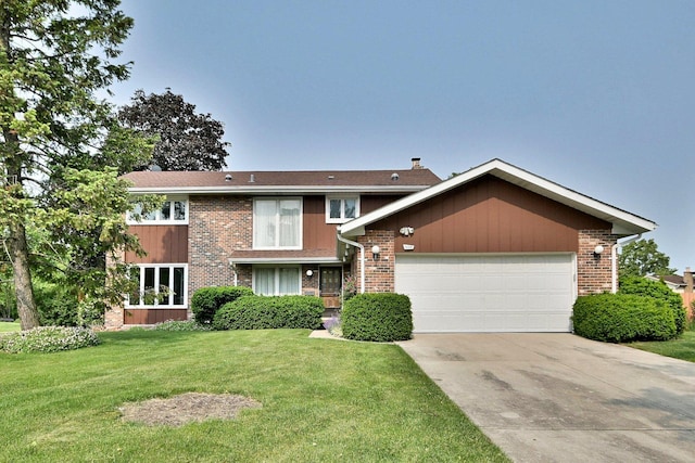 1648 S Prospect St, Wheaton, IL 60189 - view of front of home featuring an attached garage, brick siding, a front lawn, and concrete driveway