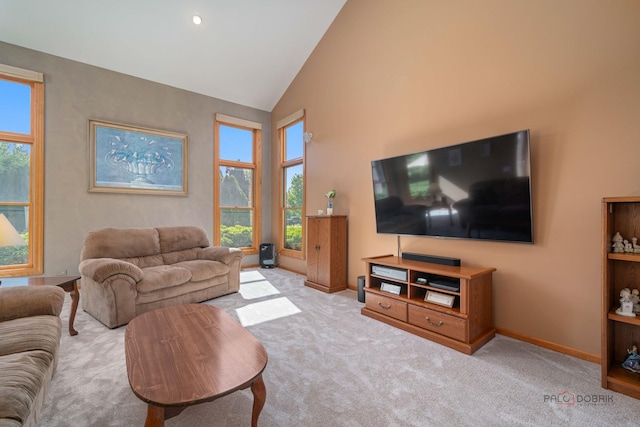 1701 Driftwood Ln, Crystal Lake, IL 60014 - carpeted living room featuring high vaulted ceiling and baseboards