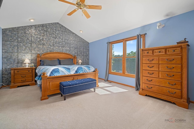 1701 Driftwood Ln, Crystal Lake, IL 60014 - carpeted bedroom with vaulted ceiling, baseboards, a ceiling fan, and an accent wall