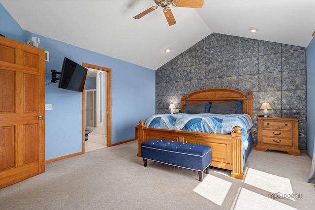 1701 Driftwood Ln, Crystal Lake, IL 60014 - bedroom featuring lofted ceiling, carpet flooring, baseboards, and ceiling fan