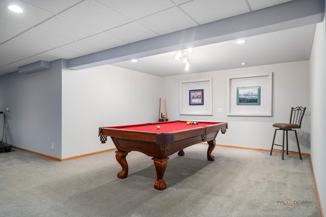 1701 Driftwood Ln, Crystal Lake, IL 60014 - recreation room featuring carpet, baseboards, pool table, and recessed lighting