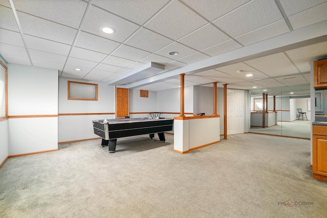 1701 Driftwood Ln, Crystal Lake, IL 60014 - playroom featuring light carpet, a drop ceiling, baseboards, and recessed lighting
