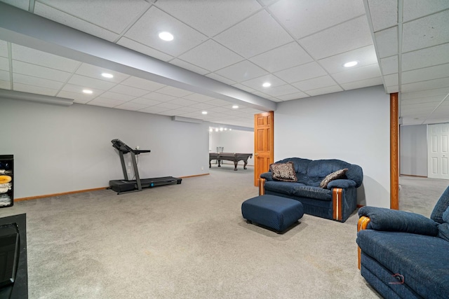 1701 Driftwood Ln, Crystal Lake, IL 60014 - carpeted living area with billiards, recessed lighting, baseboards, and a drop ceiling