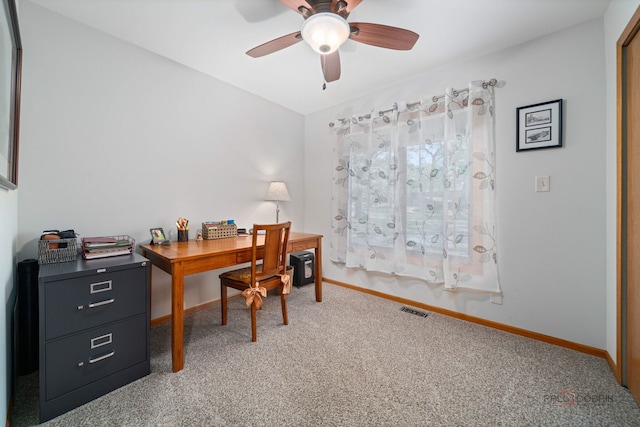 4308 Miller Oaks Dr, Mchenry, IL 60051 - home office featuring carpet, a ceiling fan, and baseboards
