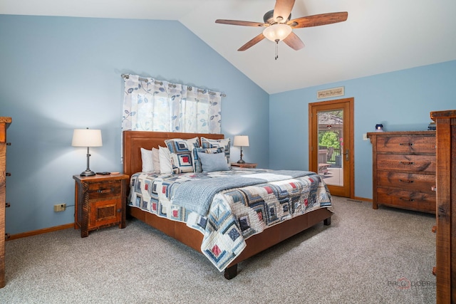 4308 Miller Oaks Dr, Mchenry, IL 60051 - carpeted bedroom featuring vaulted ceiling, baseboards, and ceiling fan