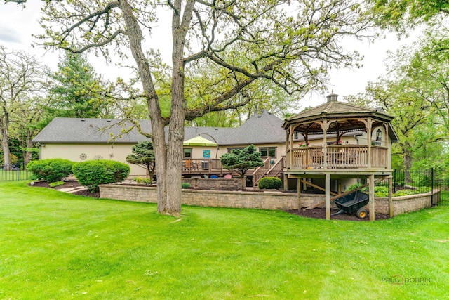 4308 Miller Oaks Dr, Mchenry, IL 60051 - rear view of property with a gazebo, a chimney, a deck, and stairway