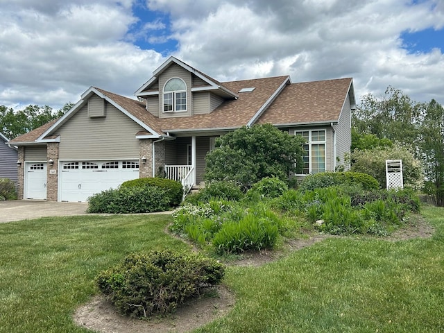 122 San Carlos Rd, Minooka, IL 60447 - view of front of home featuring a front yard, covered porch, a garage, a shingled roof, and driveway