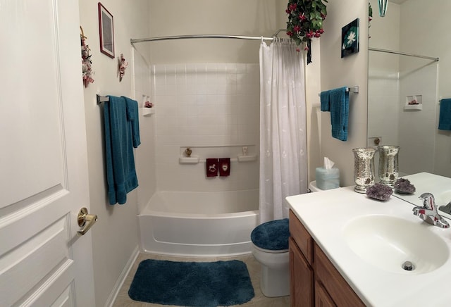 13370 Red Alder Ave, Huntley, IL 60142 - bathroom featuring shower / bath combo, toilet, vanity, tile patterned flooring, and baseboards