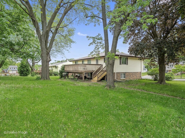 1334 Somerset Ln, Schaumburg, IL 60193 - rear view of property with a wooden deck, a yard, and stairway