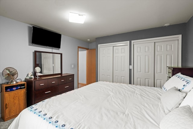 bedroom with two closets