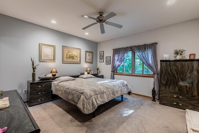 21 Carribean Dr, Putnam, IL 61560 - bedroom with light carpet, baseboards, recessed lighting, and a ceiling fan