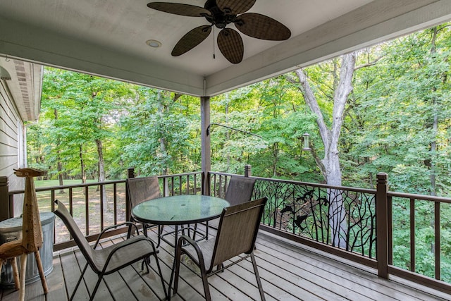 21 Carribean Dr, Putnam, IL 61560 - wooden terrace featuring a ceiling fan and outdoor dining space