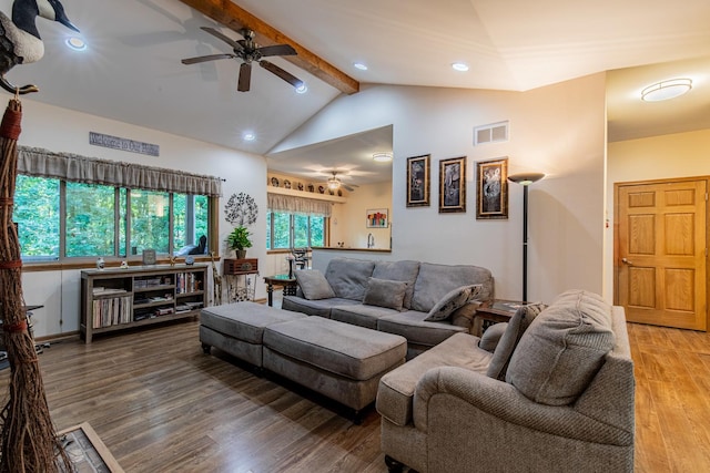 21 Carribean Dr, Putnam, IL 61560 - living room featuring a ceiling fan, wood finished floors, and recessed lighting