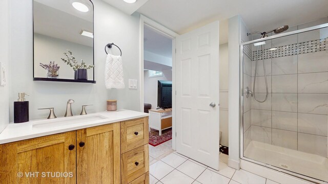 5304 N Oriole Ave, Chicago, IL 60656 - bathroom with a stall shower, vanity, and tile patterned floors
