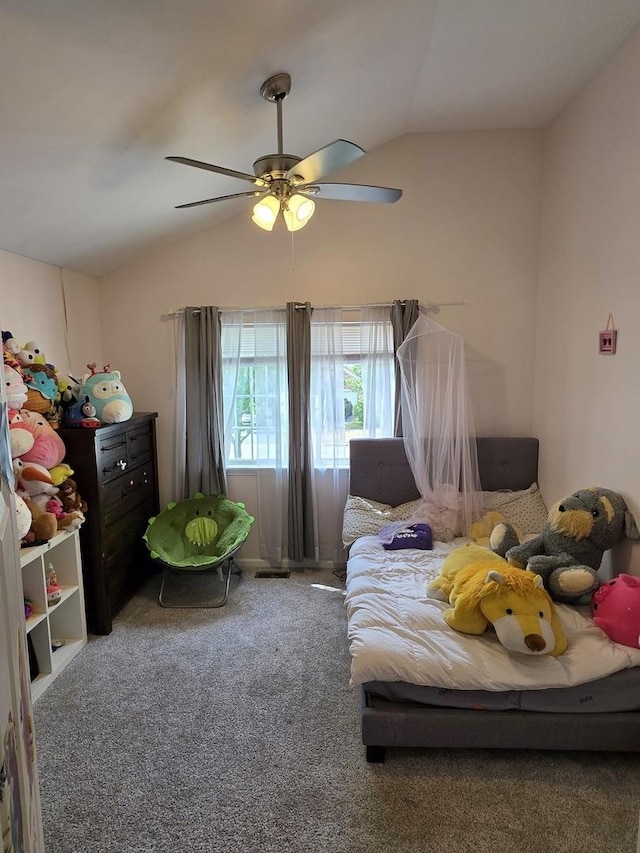 7943 Dada Dr, Gurnee, IL 60031 - bedroom featuring vaulted ceiling, carpet floors, and a ceiling fan