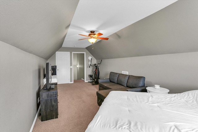 1228 N County Road 530 Rd E, Tuscola, IL 61953 - bedroom featuring light carpet, lofted ceiling, and a ceiling fan