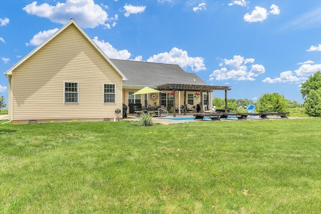 1228 N County Road 530 Rd E, Tuscola, IL 61953 - rear view of property featuring a lawn, crawl space, a patio area, a pergola, and an outdoor pool