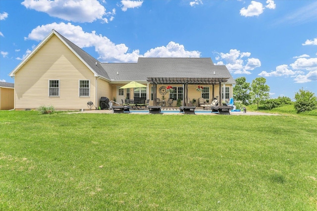 1228 N County Road 530 Rd E, Tuscola, IL 61953 - back of property featuring a pergola, outdoor lounge area, a lawn, and roof with shingles