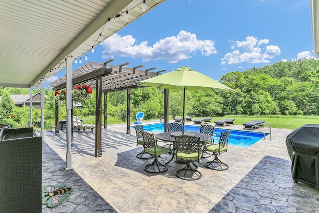1228 N County Road 530 Rd E, Tuscola, IL 61953 - view of patio featuring a pergola, an outdoor pool, outdoor dining area, and a grill